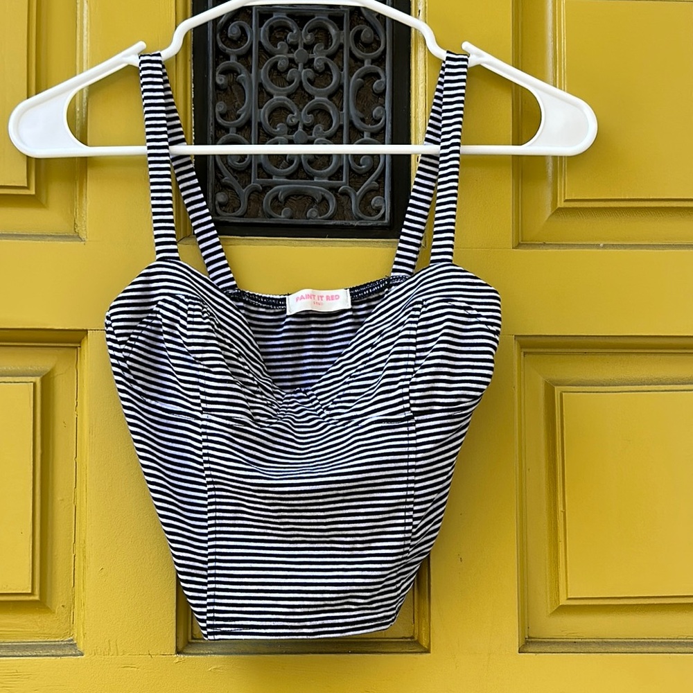 Brandy Melville Black and White Fitted Bustier Tank Top